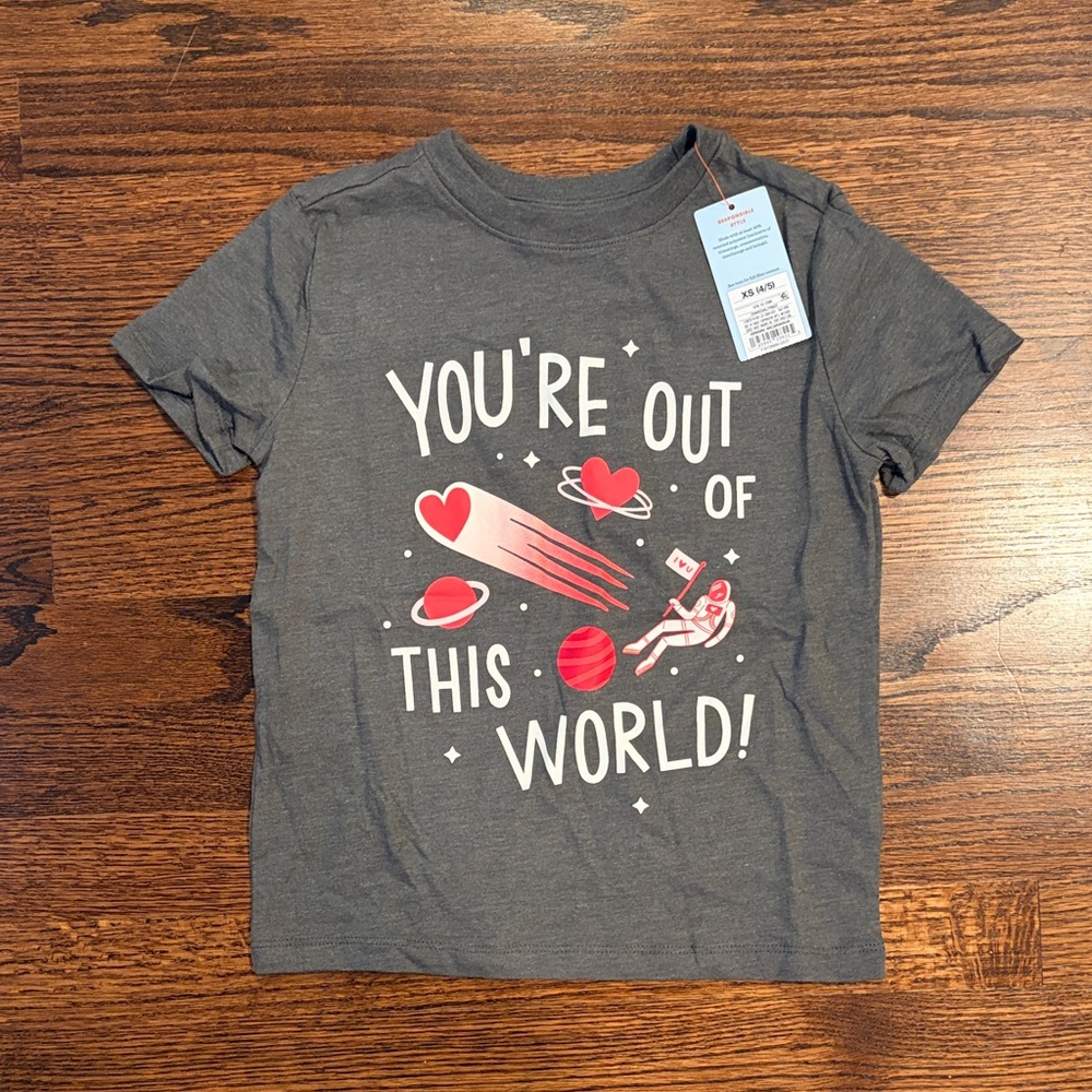 Cat & Jack Gray 'You're Out of This World' Kids' T-Shirt, Space, Valentines